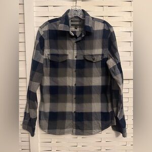 Banana Republic Navy and Gray Plaid  Untucked Slim Fit - Ultra Soft Flannel